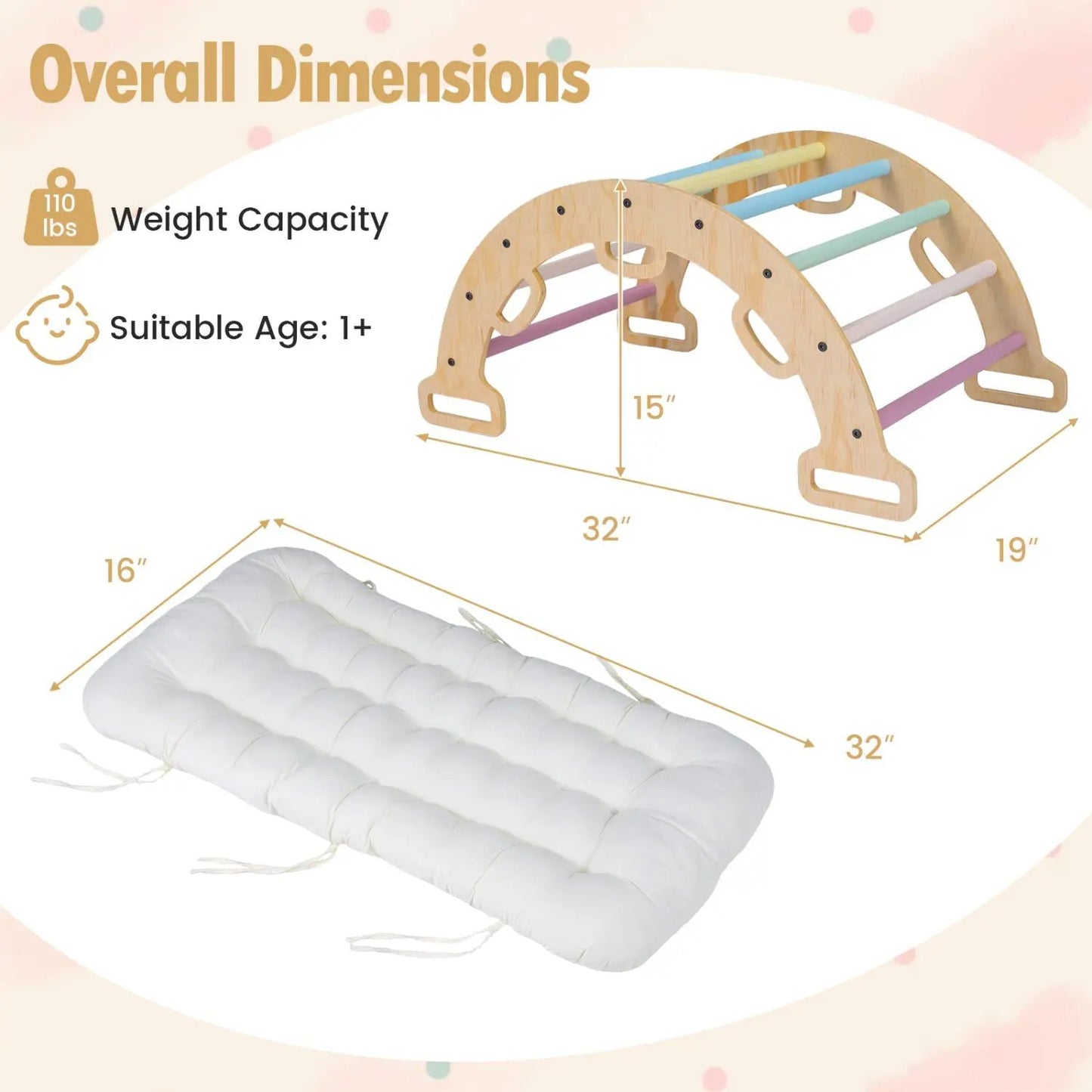 Wooden Rocking Climbing Arch with Cushion 3 in 1