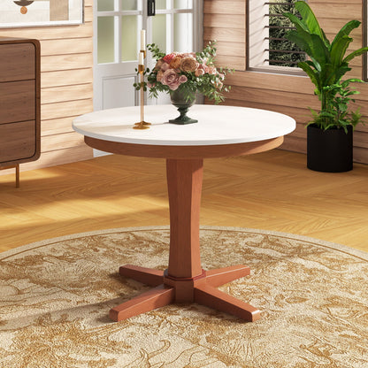 Mesa de comedor redonda de madera de 35 pulgadas con pedestal - Blanca