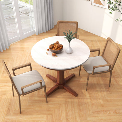 Mesa de comedor redonda de madera de 35 pulgadas con pedestal - Blanca
