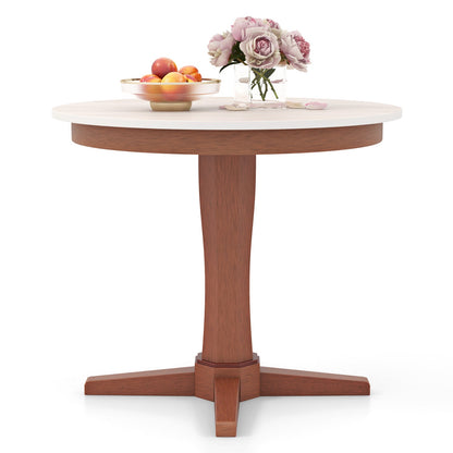 Mesa de comedor redonda de madera de 35 pulgadas con pedestal - Blanca