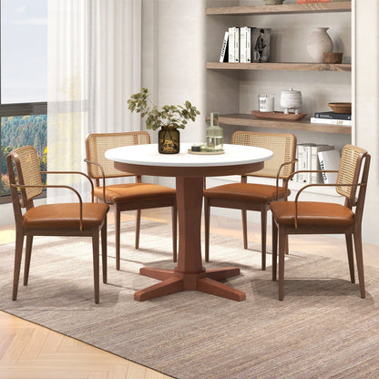 Mesa de comedor redonda de madera de 35 pulgadas con pedestal - Blanca