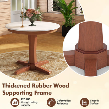 Mesa de comedor redonda de madera de 35 pulgadas con pedestal - Blanca