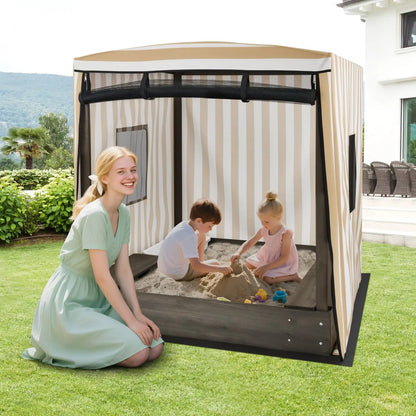 Arenero de Madera con Toldo para Niños de Más de 3 Años-Marrón
