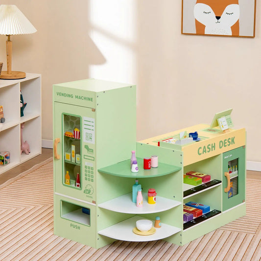 Kids Wooden Supermarket Play Toy Set with Checkout Counter