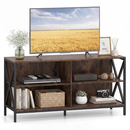Wooden TV Stand for 55 TV with X Shaped Frame