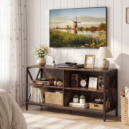 Wooden TV Stand for 55 TV with X Shaped Frame