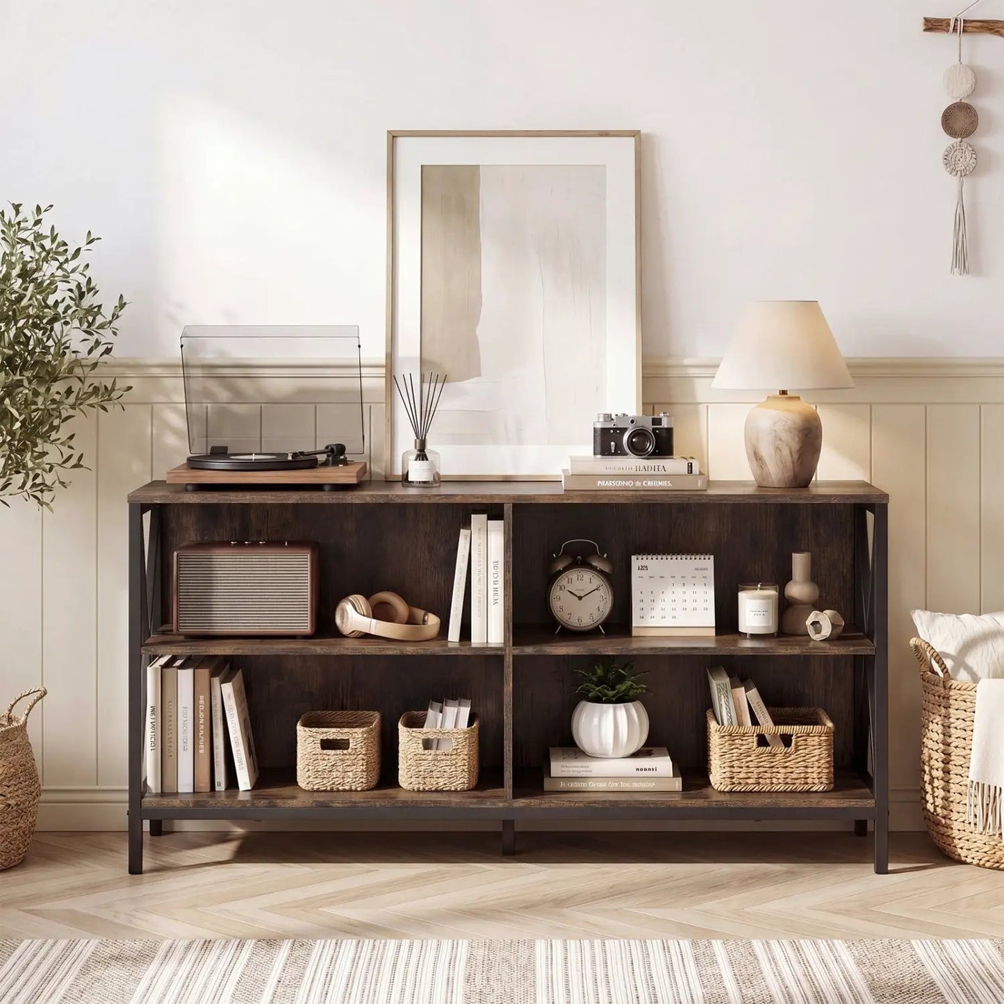 Wooden TV Stand for 55 TV with X Shaped Frame