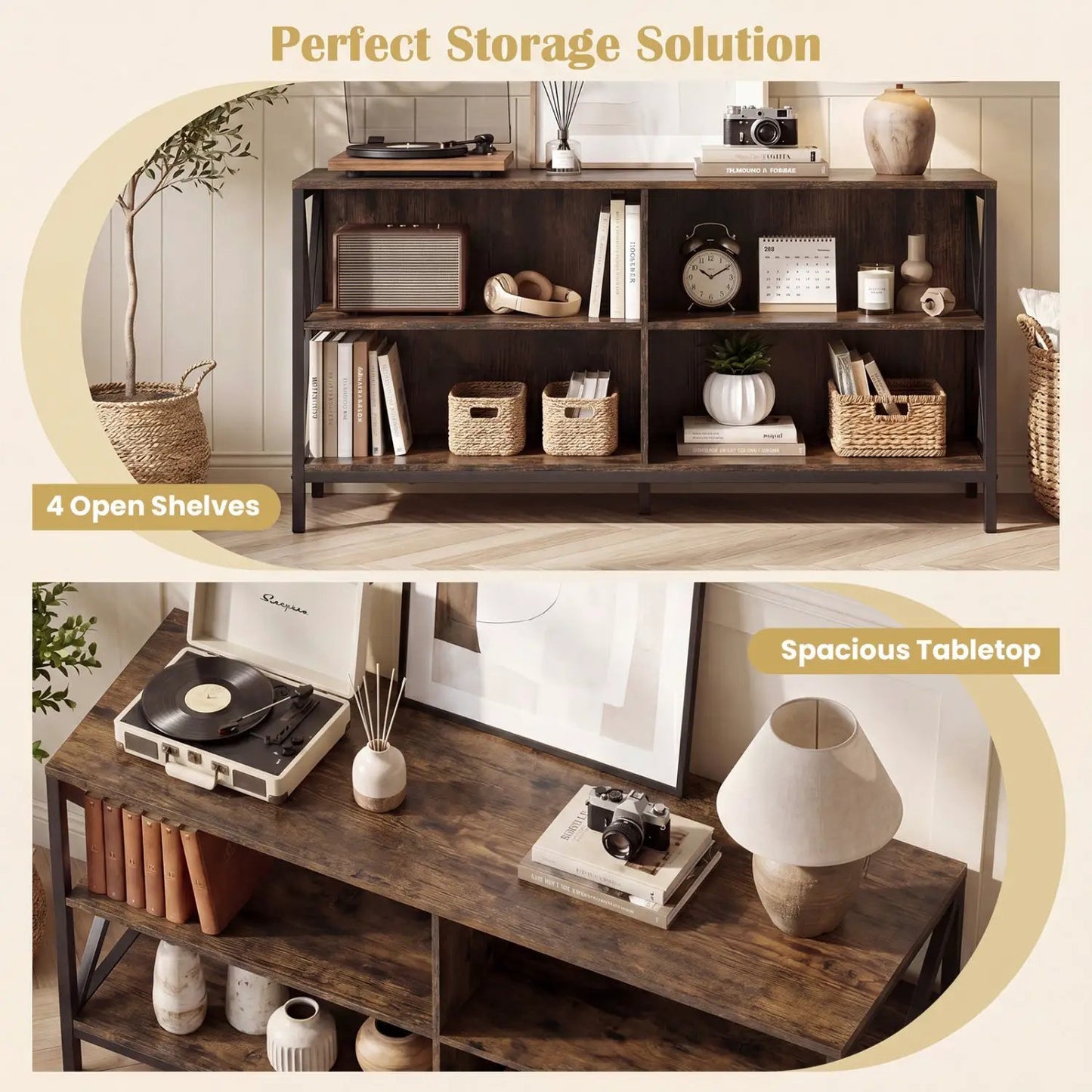 Wooden TV Stand for 55 TV with X Shaped Frame