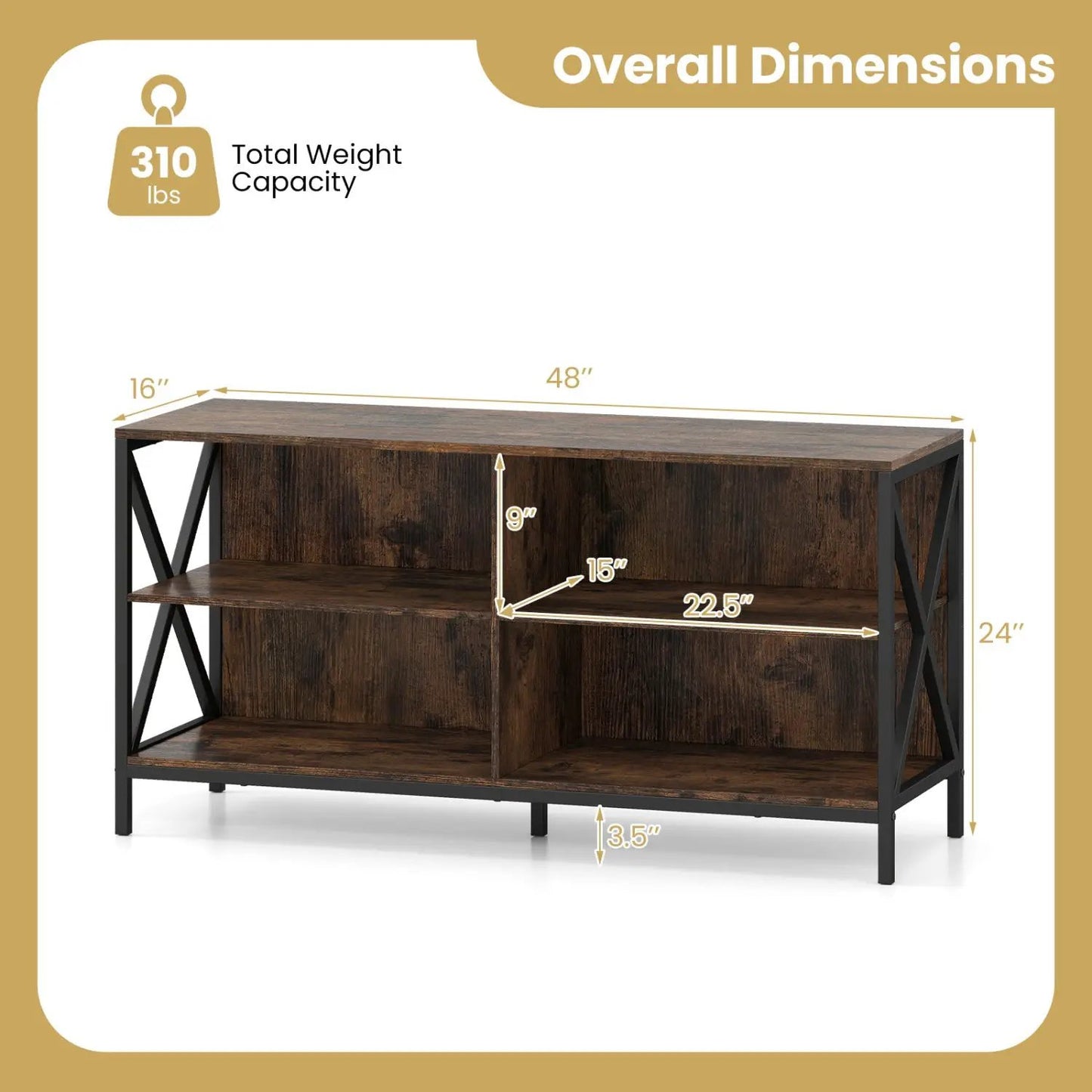 Wooden TV Stand for 55 TV with X Shaped Frame