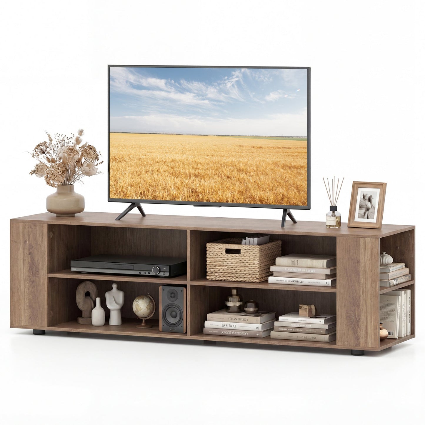 Mueble TV de Madera para Almacenamiento y Entretenimiento, 59 Pulgadas, Nogal
