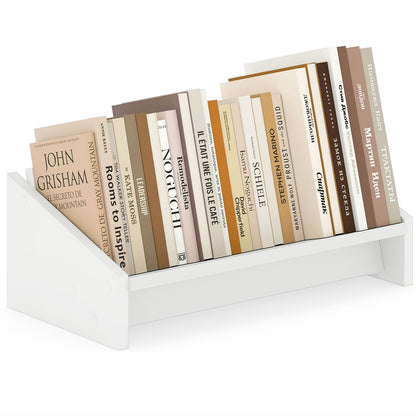 Wooden Tilting Bookcase Small Desktop Bookshelf Organizer for Magazines-White