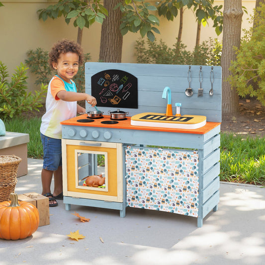 Wooden Toy Kitchen Playset with Removable Circulation Faucet and Cooking Accessories-Blue - Tampa Home & Garden Store