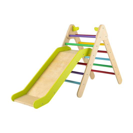 2-in-1 Wooden Triangle Climber Set with Gradient Adjustable Slide-Multicolor - Tampa Home & Garden Store