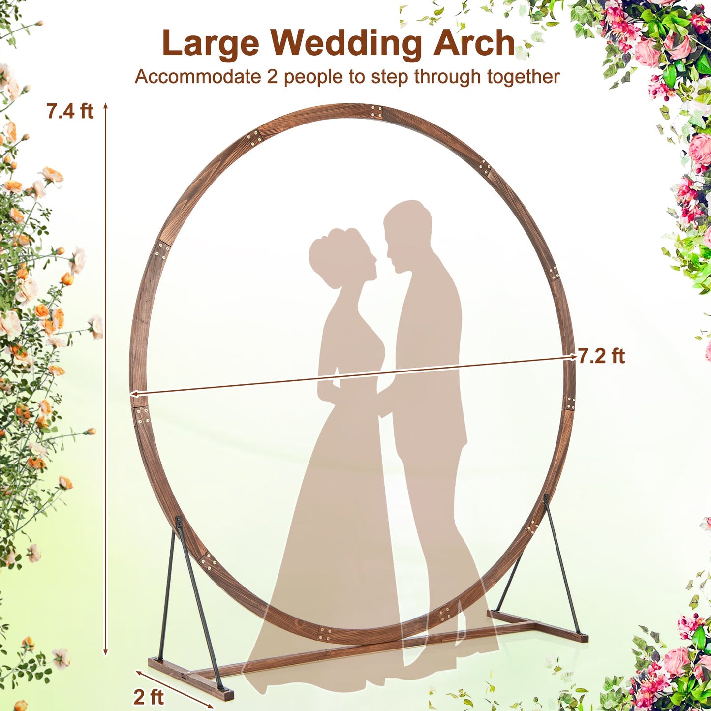 Wooden Wedding Arch Solid Wood Arbor Backdrop Stand for Wedding Ceremony-Round