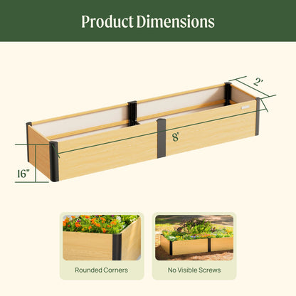 Woodgrain Metal Raised Garden Bed 2' x 8' - Evergrove Series - Tampa Home & Garden Store