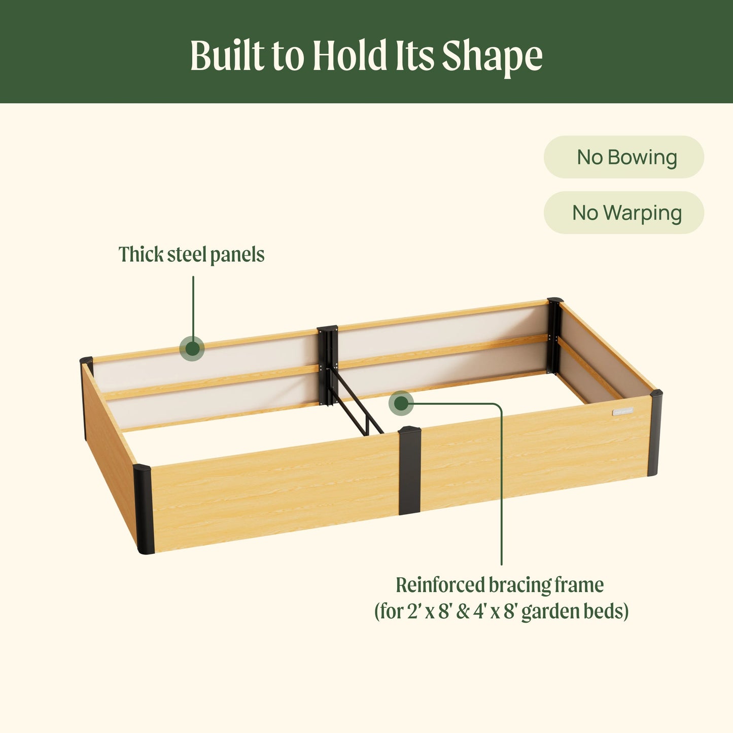 Woodgrain Metal Raised Garden Bed 2' x 8' - Evergrove Series - Tampa Home & Garden Store