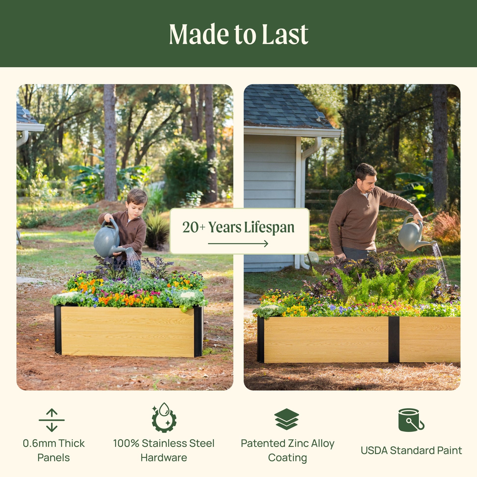 Woodgrain Metal Raised Garden Bed 2' x 8' - Evergrove Series - Tampa Home & Garden Store