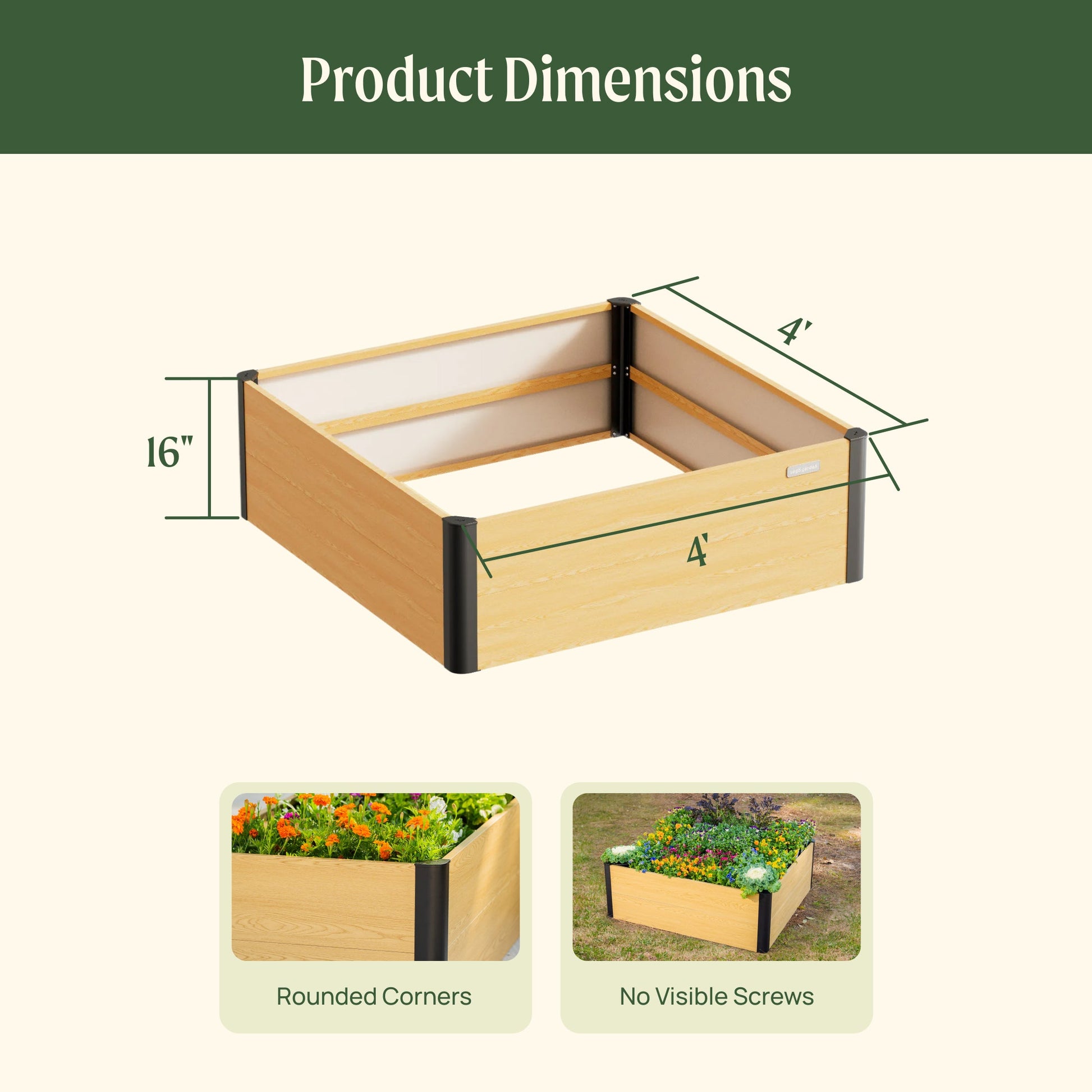 Woodgrain Metal Raised Garden Bed 4' x 4' - Evergrove Series - Tampa Home & Garden Store