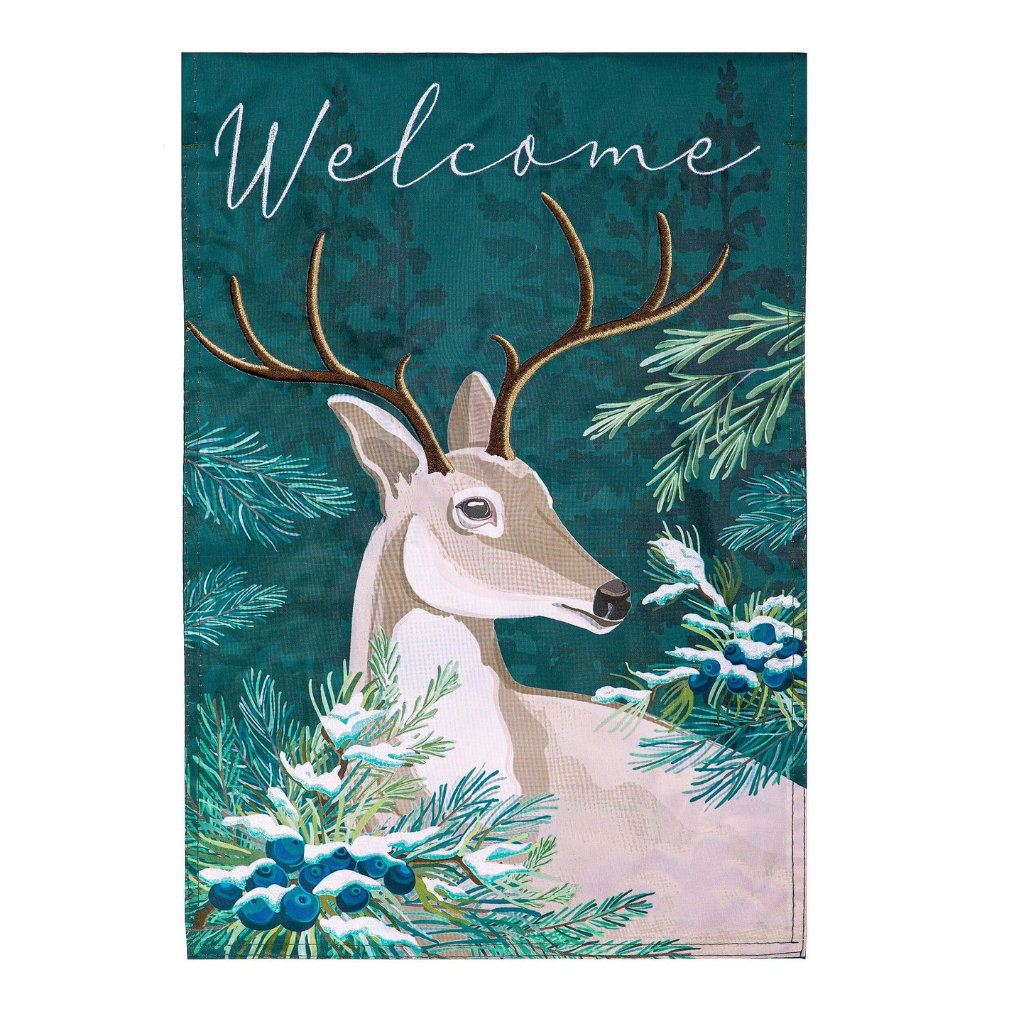 Woodland Deer Welcome Applique House Flag - Tampa Home & Garden Store