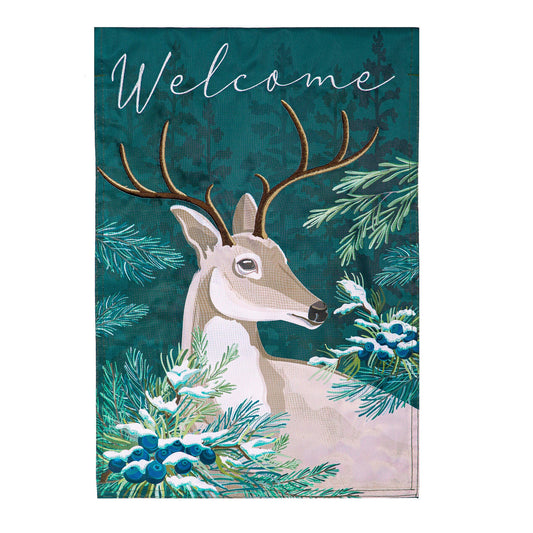 Woodland Deer Welcome Applique House Flag - Tampa Home & Garden Store
