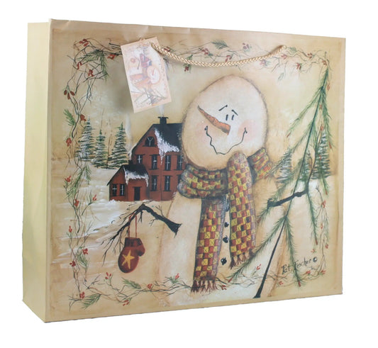 Woodland Snowman Gift Bag with braided string handle and tag The Country Christmas Loft on Tampa Home & Garden Store