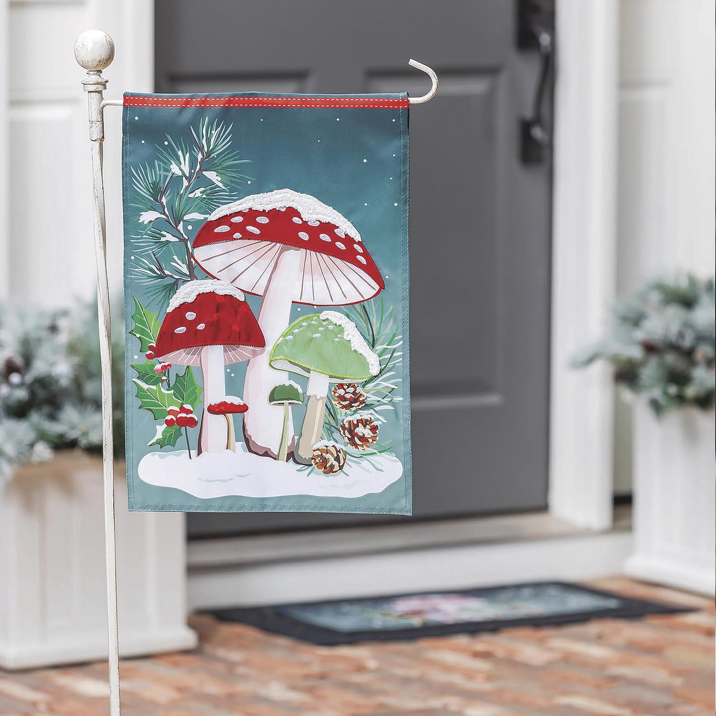 Woodland Winter Mushroom Applique Garden Flag - Tampa Home & Garden Store