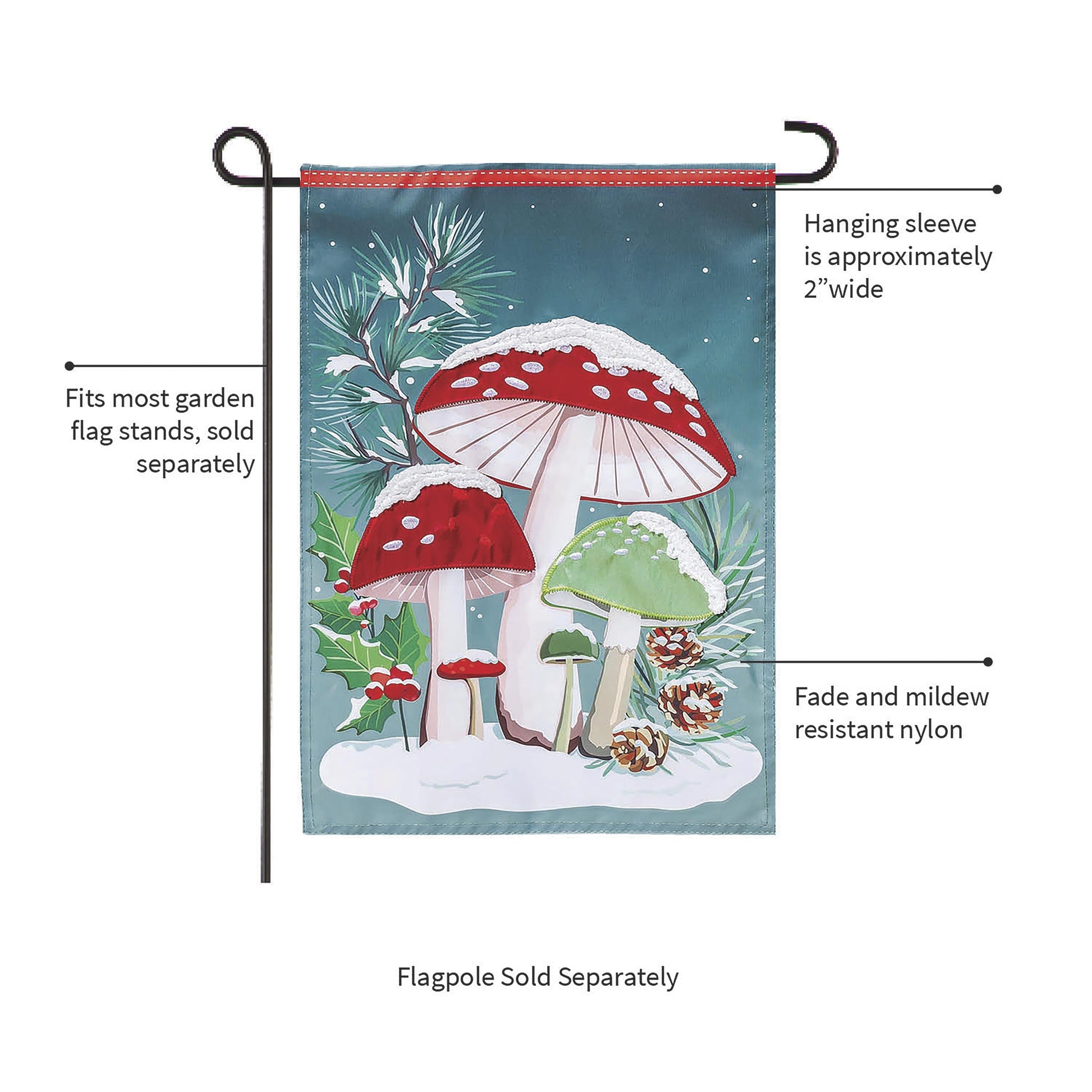 Woodland Winter Mushroom Applique Garden Flag - Tampa Home & Garden Store