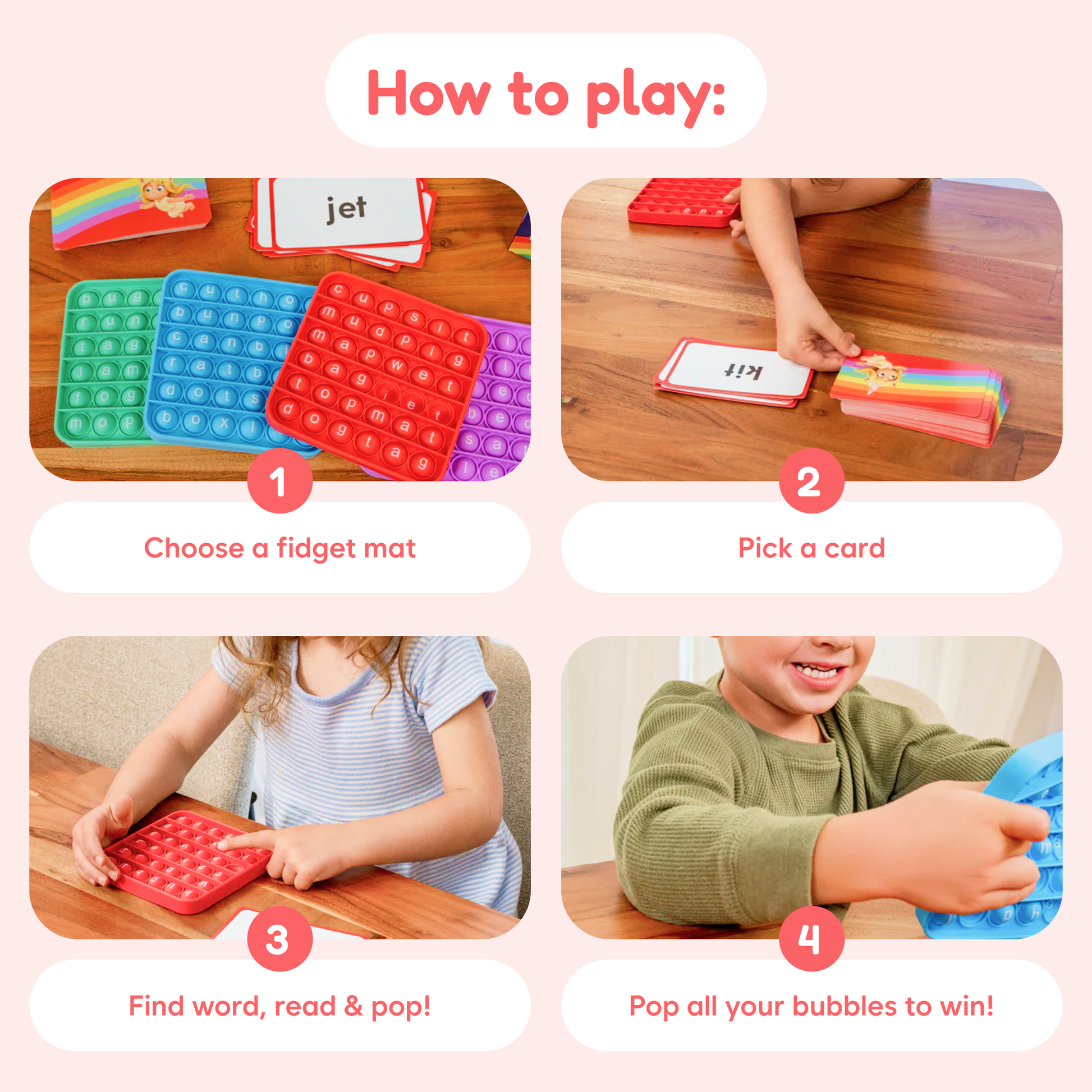 Word Pop + Extra CVC Mats by The Fidget Games, set of pop-it letter mats for reading on Tampa Home & Garden Store