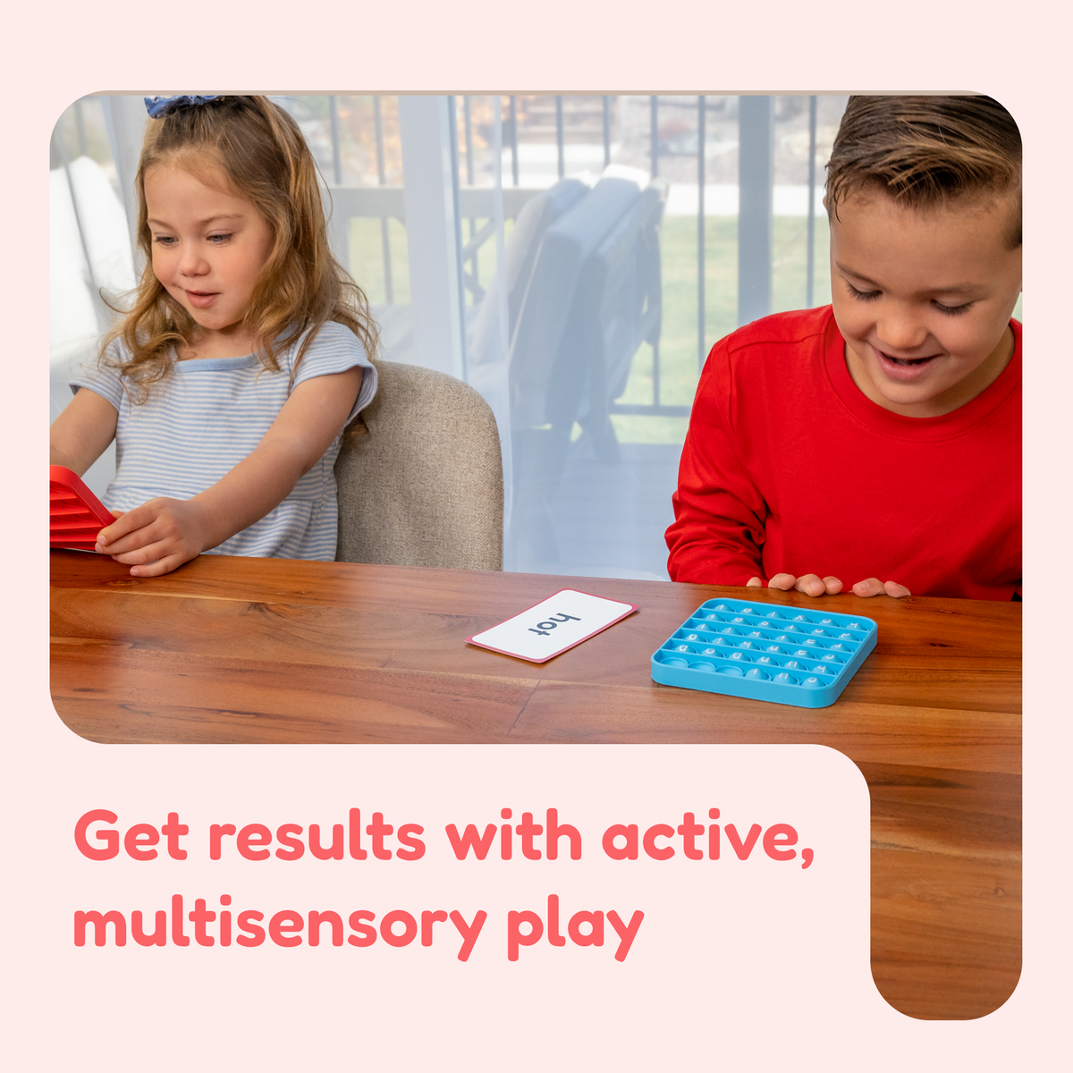 Word Pop + Extra CVC Mats reading toy by The Fidget Games, kids using blue tile tray on Tampa Home & Garden Store