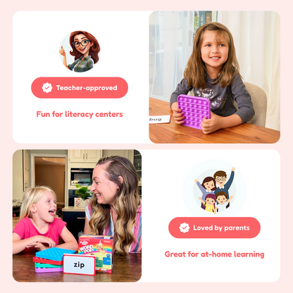 Word Pop + Extra CVC Mats by The Fidget Games, teacher-approved literacy toy, child with pop it on Tampa Home & Garden Store