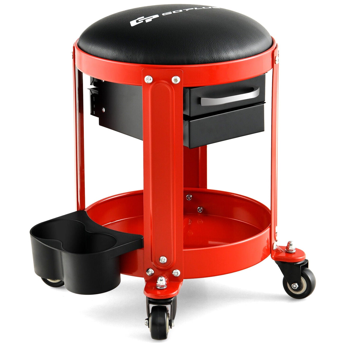 Taburete de mecánico con ruedas, asiento acolchado extraíble y cajones