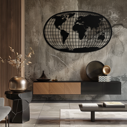 World Map Metal Wall Art - Globe Projection Steel Wall Decor - KAF103 - Tampa Home & Garden Store