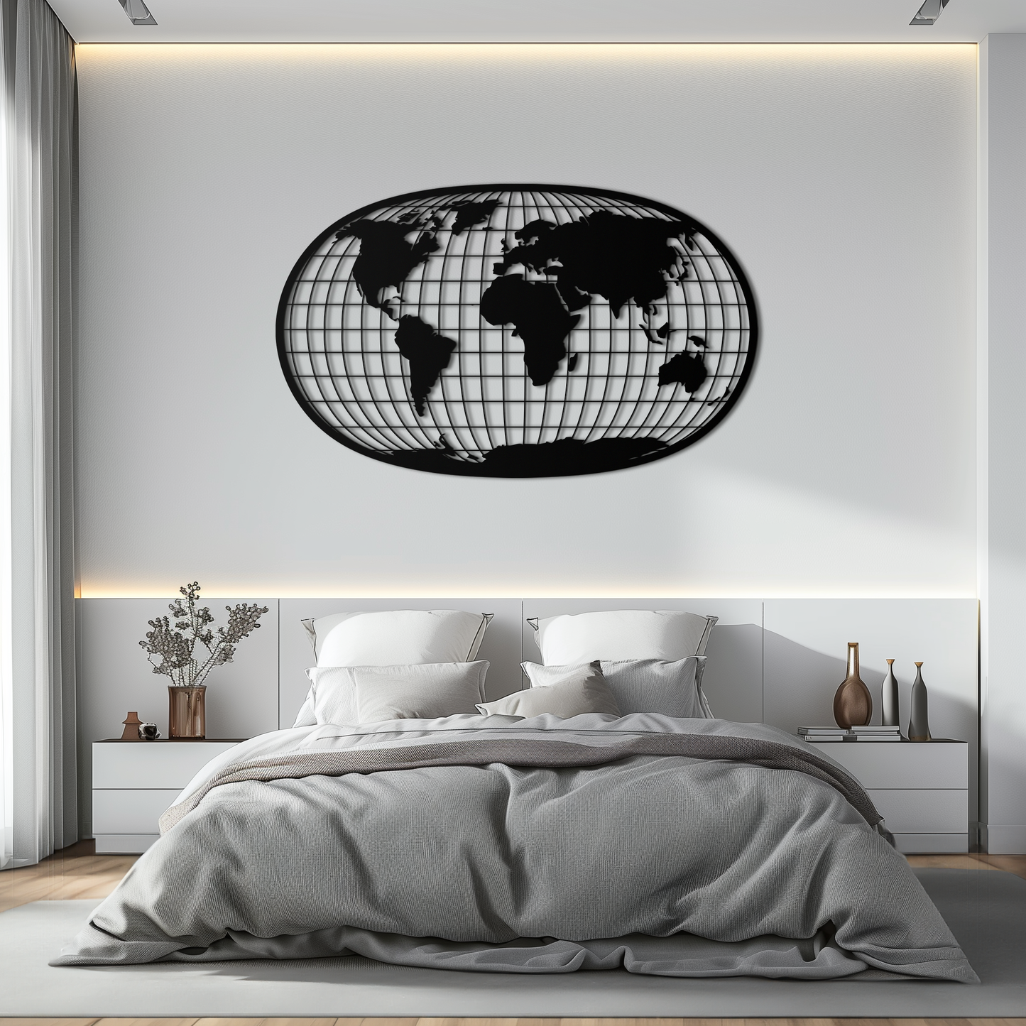 World Map Metal Wall Art - Globe Projection Steel Wall Decor - KAF103 - Tampa Home & Garden Store