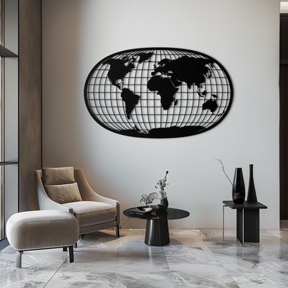 World Map Metal Wall Art - Globe Projection Steel Wall Decor - KAF103 - Tampa Home & Garden Store