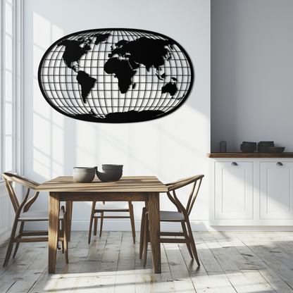 World Map Metal Wall Art - Globe Projection Steel Wall Decor - KAF103 - Tampa Home & Garden Store
