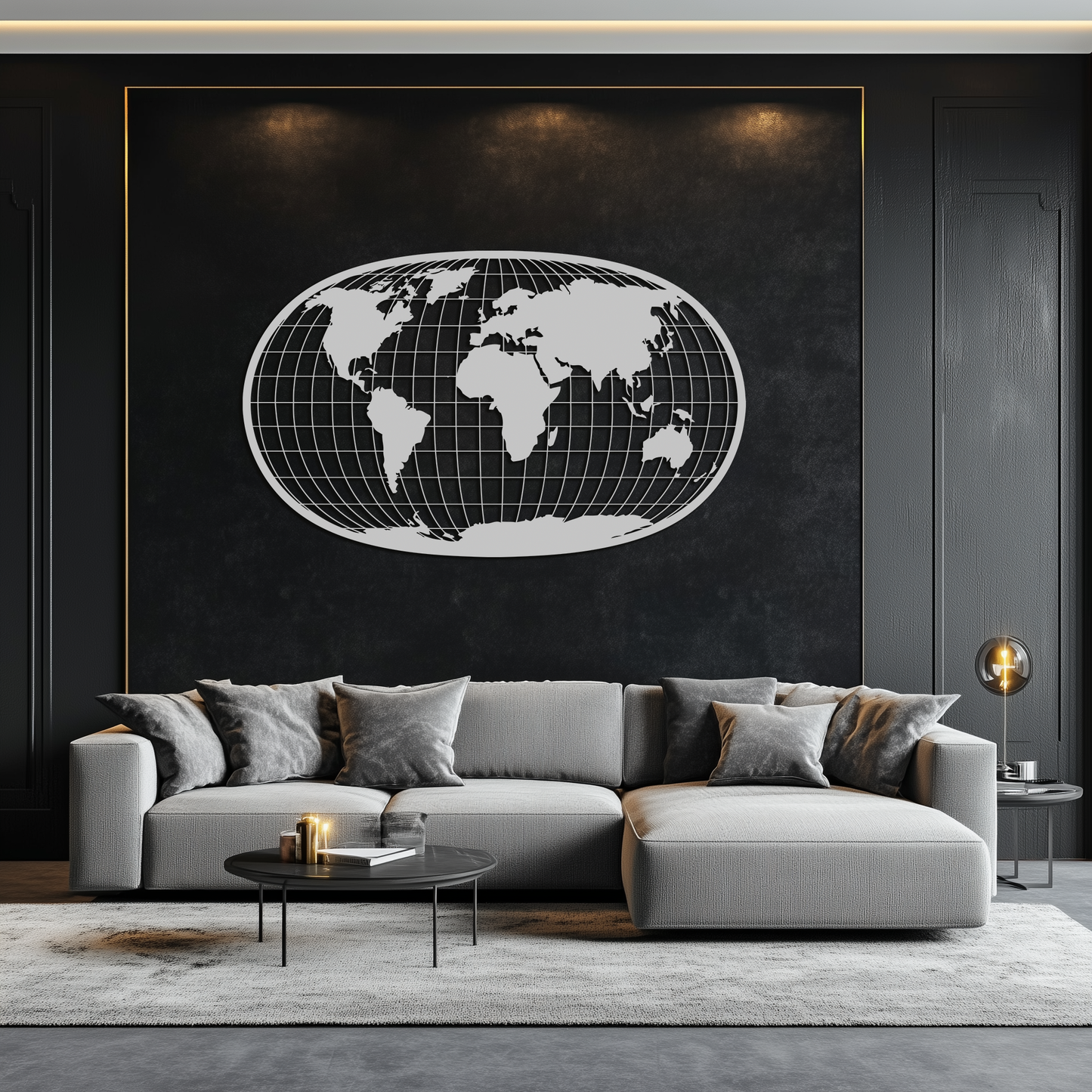 World Map Metal Wall Art - Globe Projection Steel Wall Decor - KAF103 - Tampa Home & Garden Store