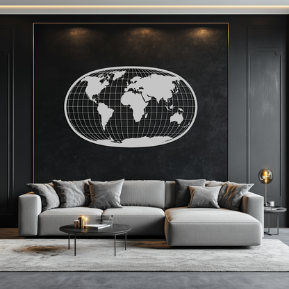 World Map Metal Wall Art - Globe Projection Steel Wall Decor - KAF103 - Tampa Home & Garden Store