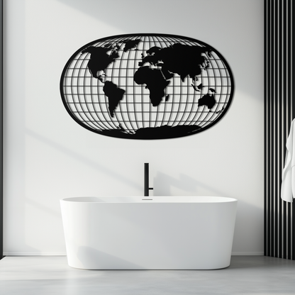 World Map Metal Wall Art - Globe Projection Steel Wall Decor - KAF103 - Tampa Home & Garden Store