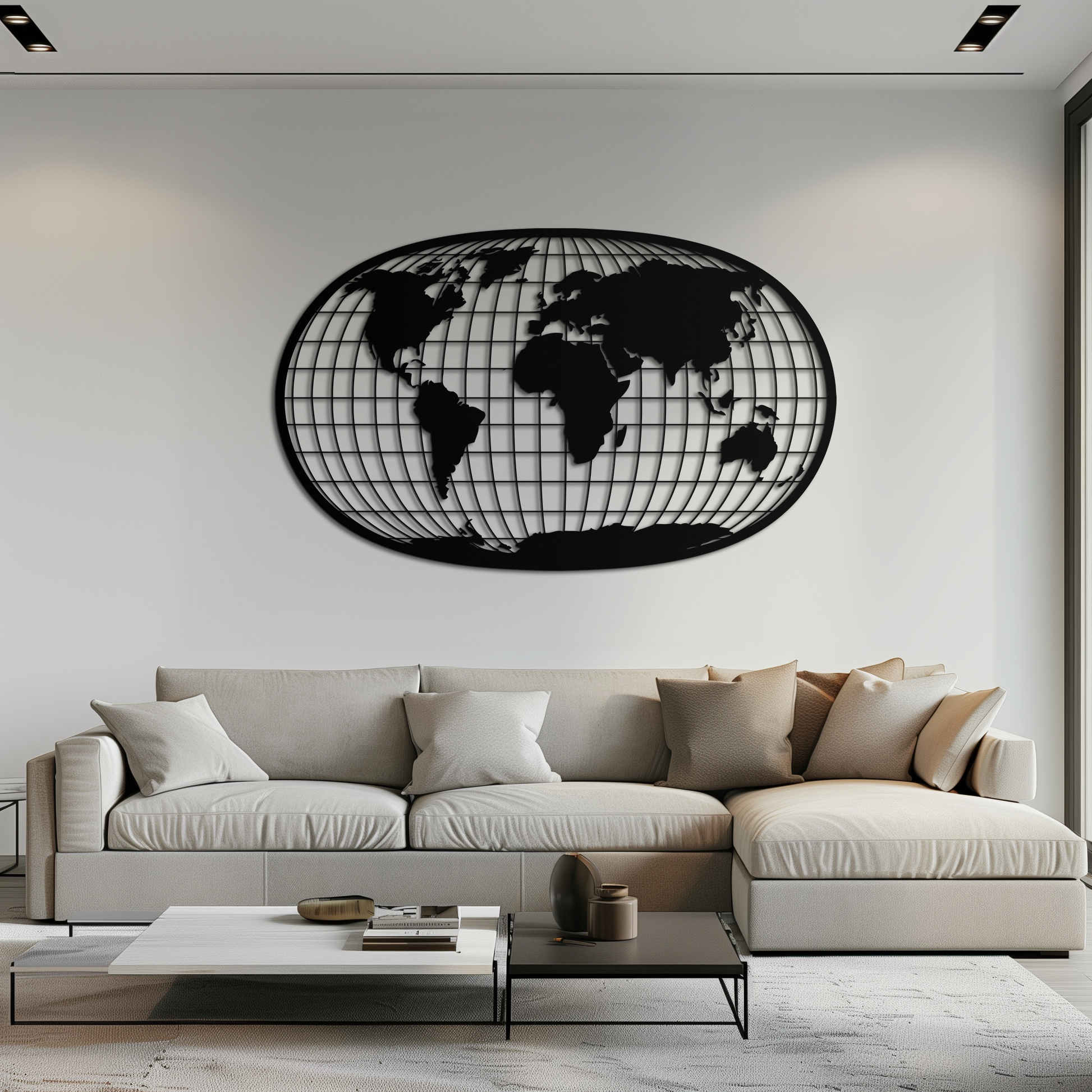 World Map Metal Wall Art - Globe Projection Steel Wall Decor - KAF103 - Tampa Home & Garden Store