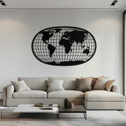 World Map Metal Wall Art - Globe Projection Steel Wall Decor - KAF103 - Tampa Home & Garden Store
