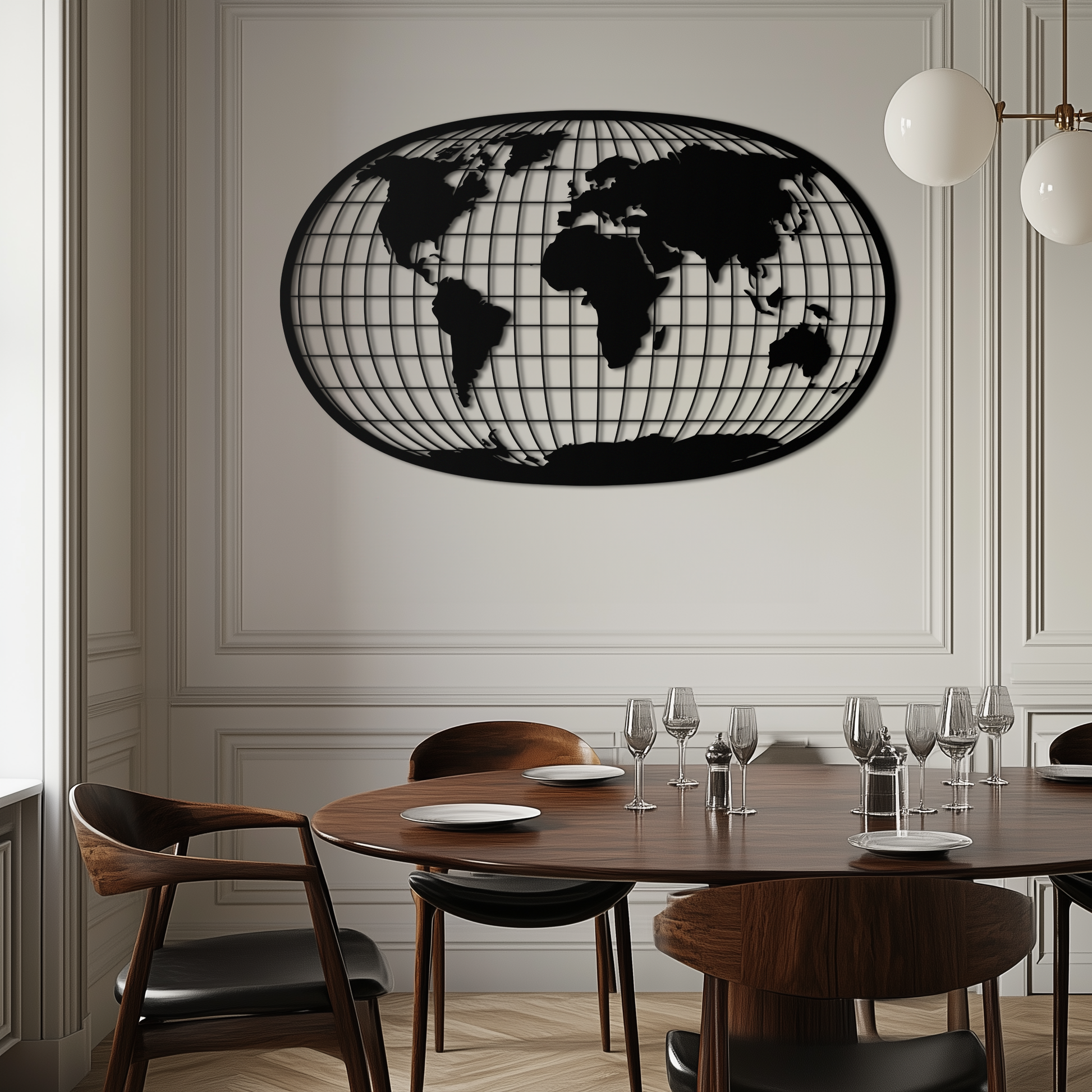 World Map Metal Wall Art - Globe Projection Steel Wall Decor - KAF103 - Tampa Home & Garden Store