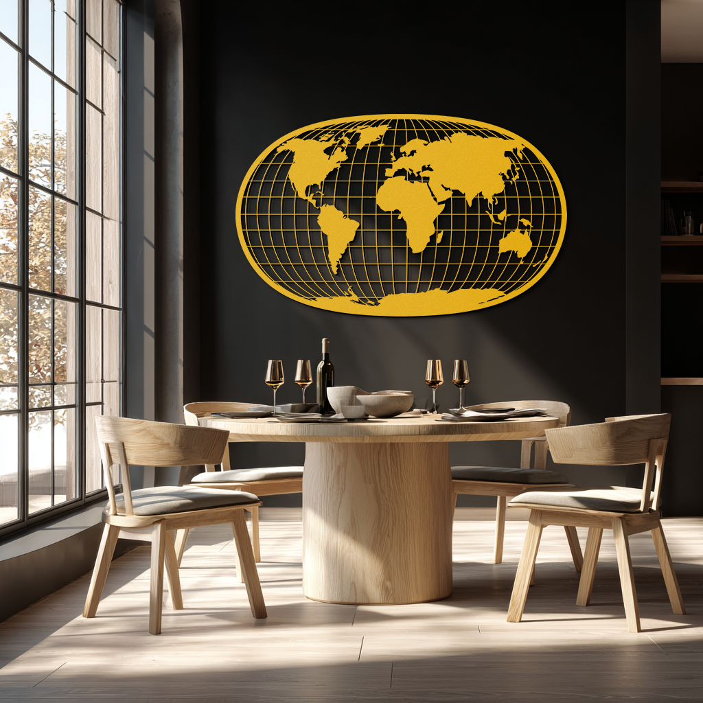 World Map Metal Wall Art - Globe Projection Steel Wall Decor - KAF103 - Tampa Home & Garden Store