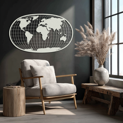 World Map Metal Wall Art - Globe Projection Steel Wall Decor - KAF103 - Tampa Home & Garden Store