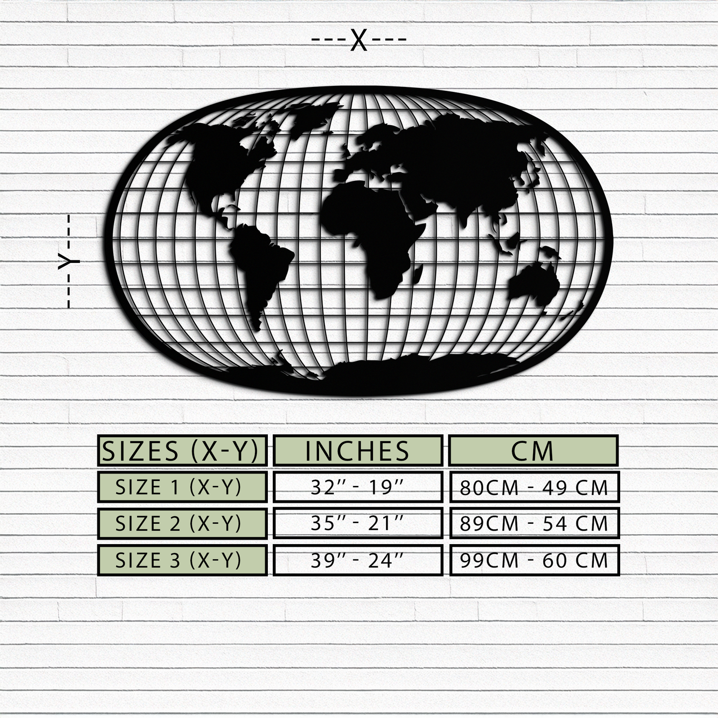 World Map Metal Wall Art - Globe Projection Steel Wall Decor - KAF103 - Tampa Home & Garden Store