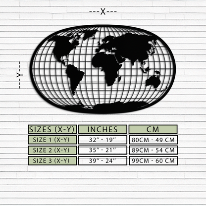 World Map Metal Wall Art - Globe Projection Steel Wall Decor - KAF103 - Tampa Home & Garden Store