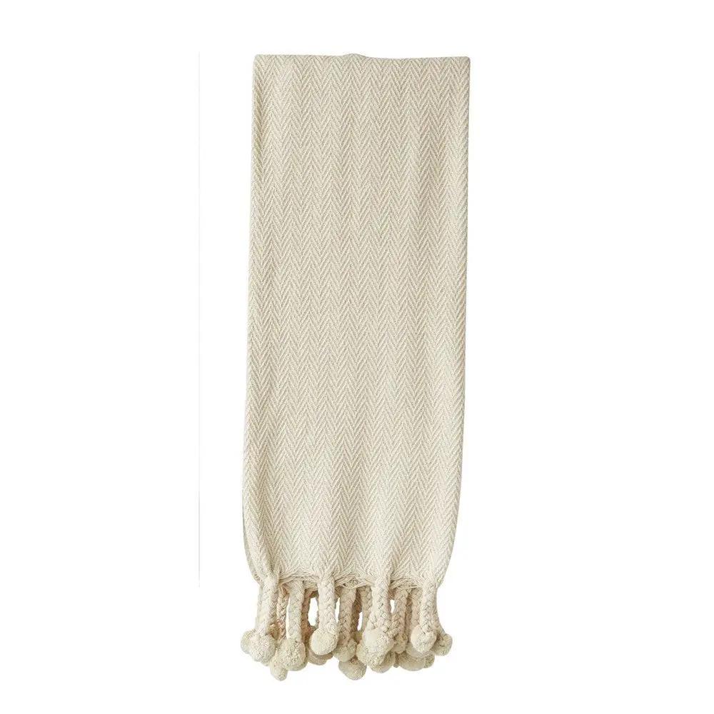 Woven Pom Pom Fringed Throw Blanket (2 Colors) - Tampa Home & Garden Store