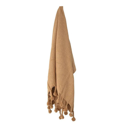 Woven Pom Pom Fringed Throw Blanket (2 Colors) - Tampa Home & Garden Store
