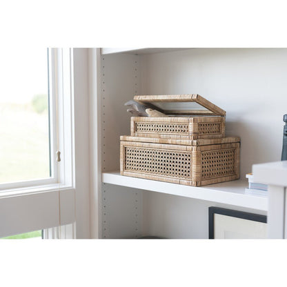 Woven Rattan & Wood Display Boxes with Glass Lid, Set of 2 - Tampa Home & Garden Store