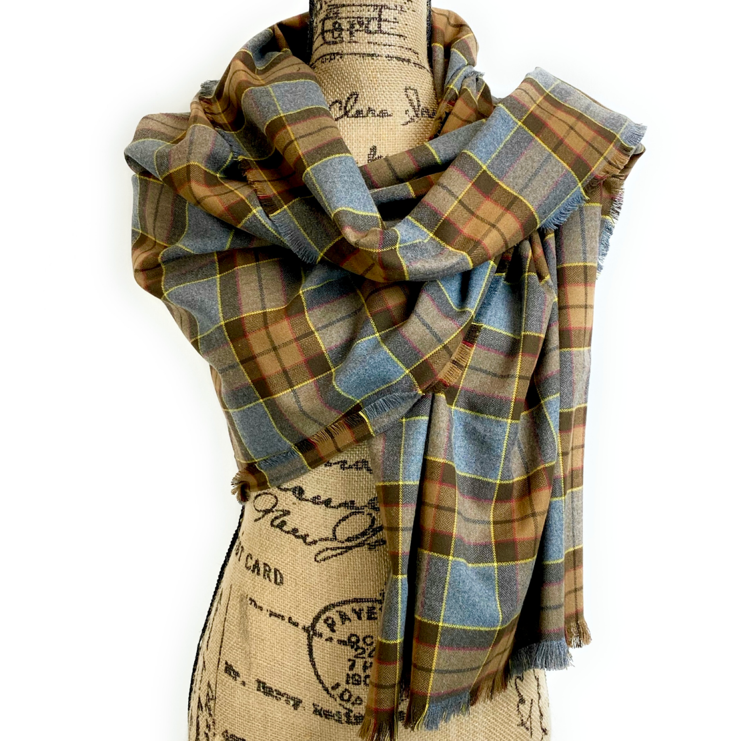 Wrap Size Scarf - Outlander Clan Fraser Inspired Gray, Brown, Yellow, and Red Cotton Flannel - Tampa Home & Garden Store