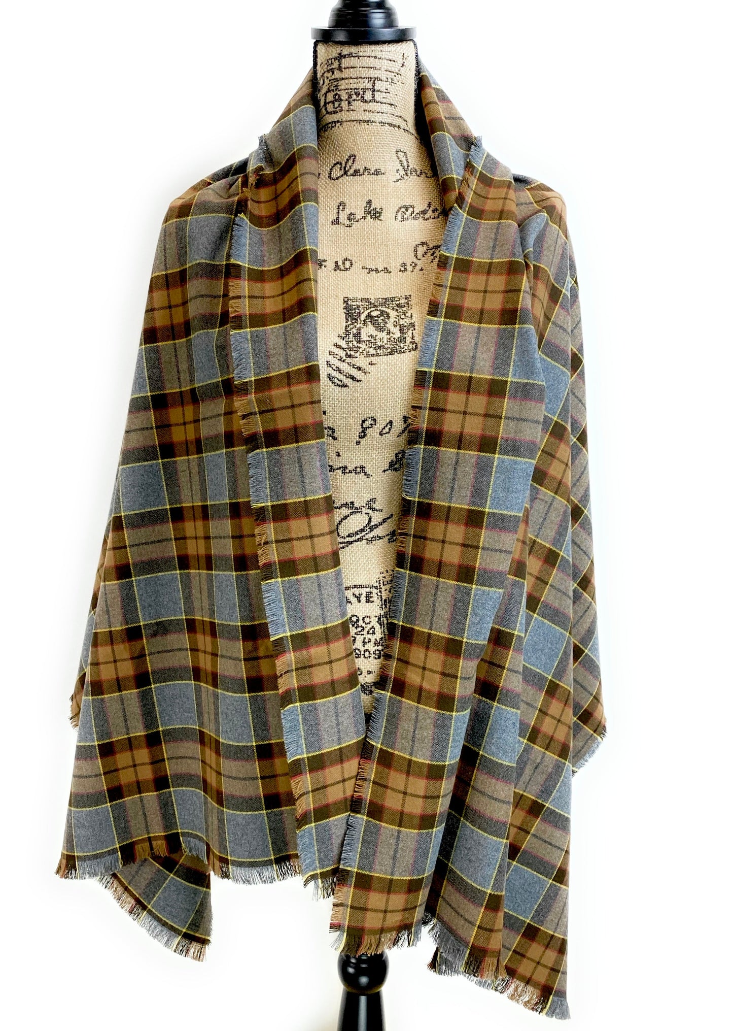 Wrap Size Scarf - Outlander Clan Fraser Inspired Gray, Brown, Yellow, and Red Cotton Flannel - Tampa Home & Garden Store
